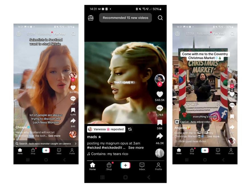 FYP Collage Screenshot of multiple TikTok videos from a FYP page