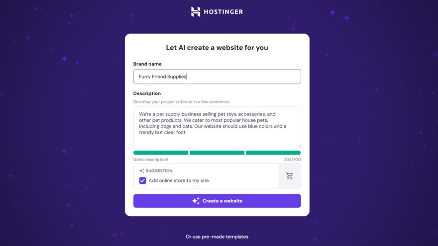 Hostinger AI Builder Setup Hostinger AI website builder prompt