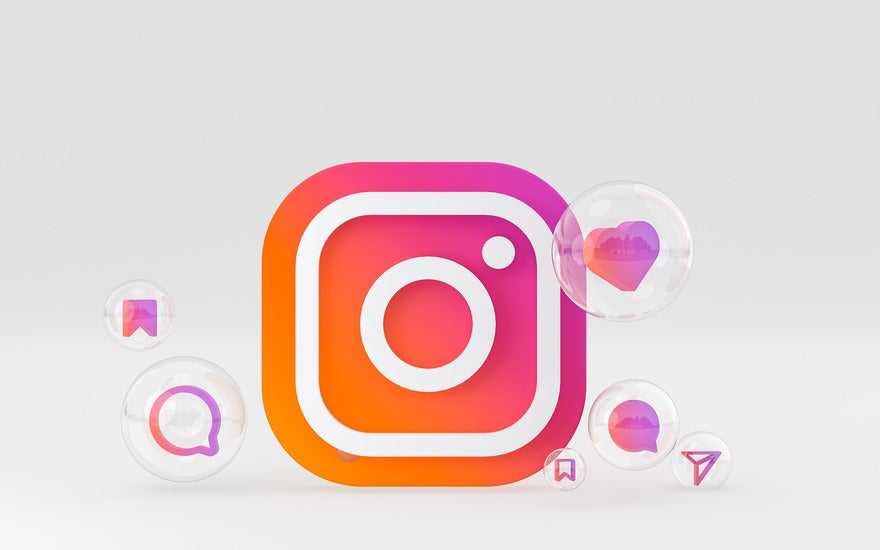 Instagram performance stats Instagram logo with floating social icons in bubbles around it