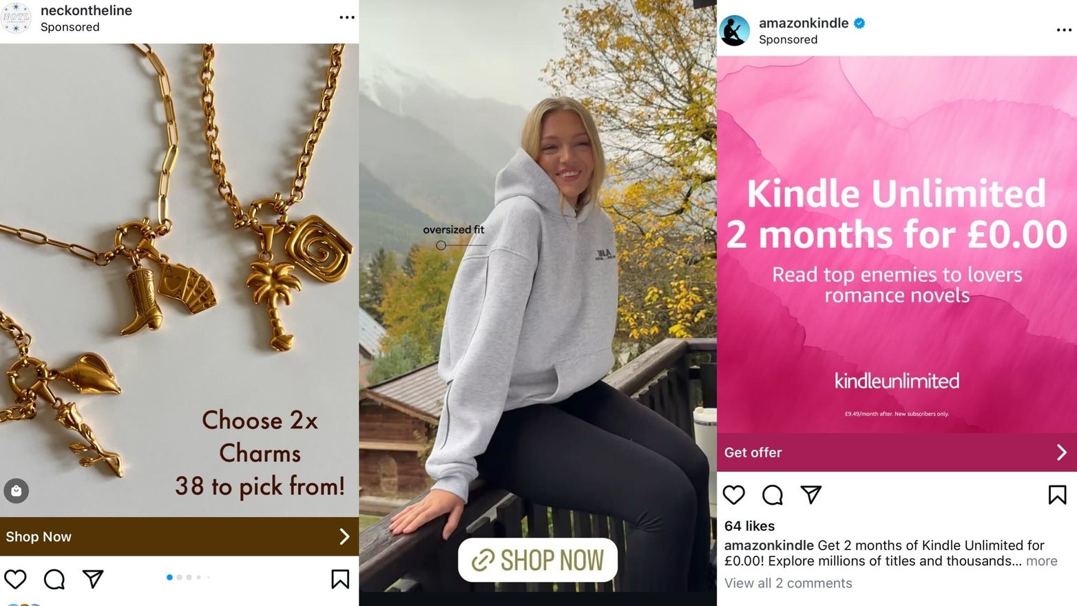 Make Money on Instagram Ads (1) Three examples of ads on Instagram posts and stories