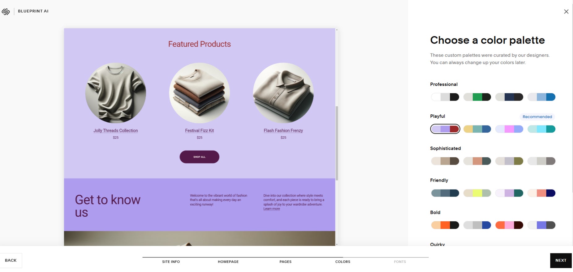 Squarespace Blueprint Setup Choosing a color palette with sqaurespace blueprint setup