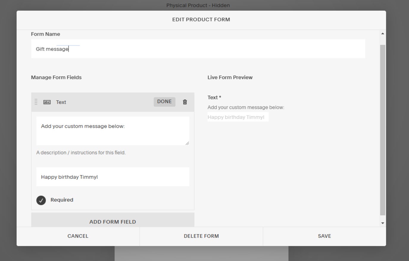 Squarespace Product Form Editing a Squarespace Product Form