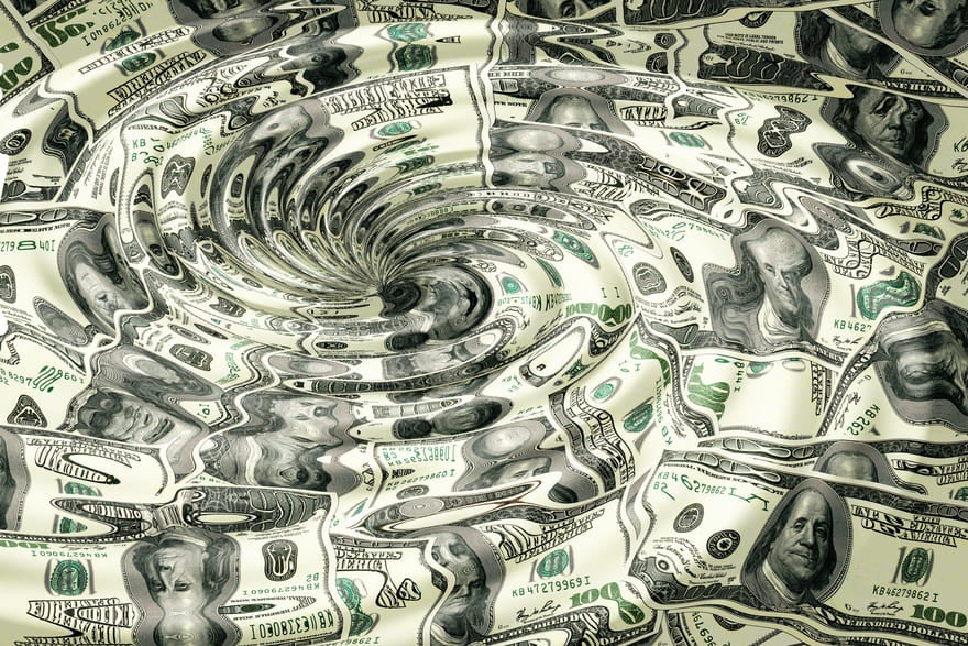 US tariffs business price hike US dollars distorted by a water whirlpool