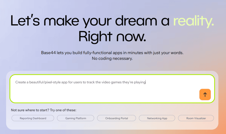Base44 app creator Base44 web app creator text box