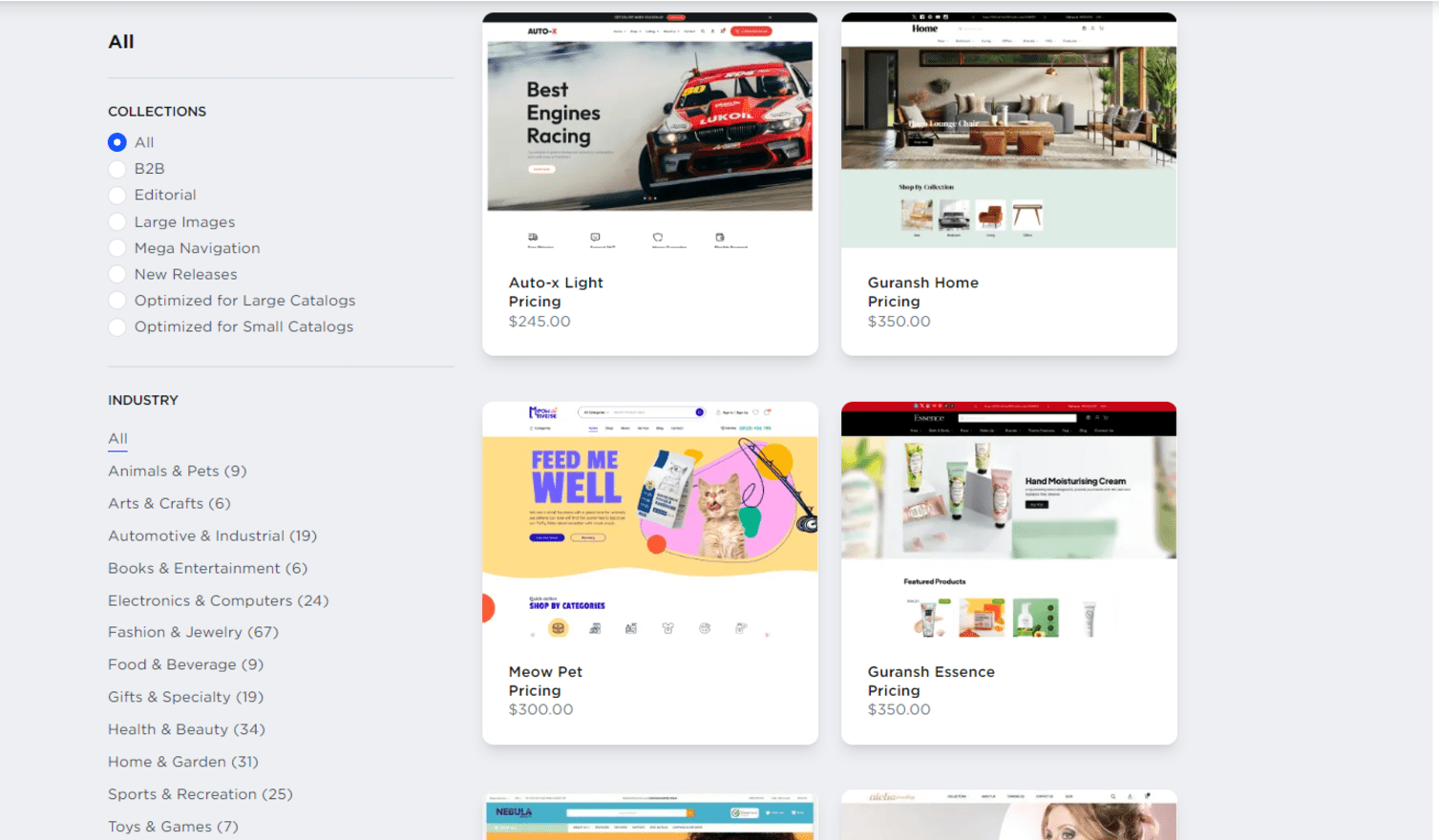 BigCommerce pricing theme store bigcommerce theme marketplace with options to filter by collection or industry