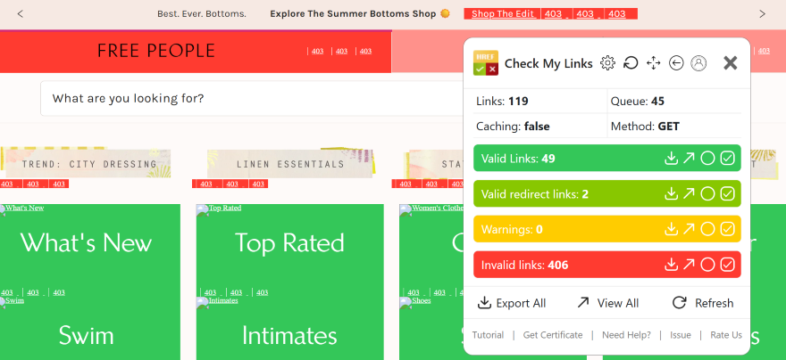 Check My Links Highlighting Screenshot of a Chrome extension pop-up highlighting links on a webpage
