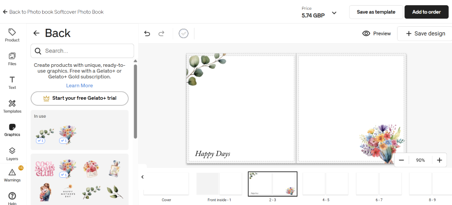 Gelato Custom Photobook Gelato editor for customizing a photobook