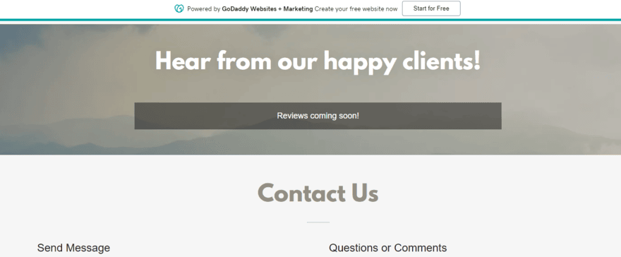 GoDaddy free plan GoDaddy free plan website showing the free ad banner