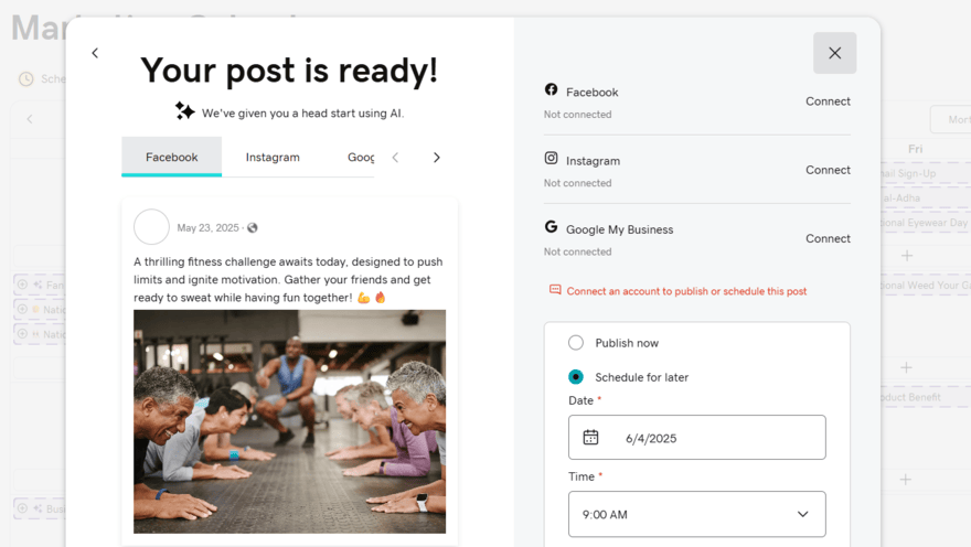 GoDaddy social post creator (1) GoDaddy AI social post creator for a fitness business