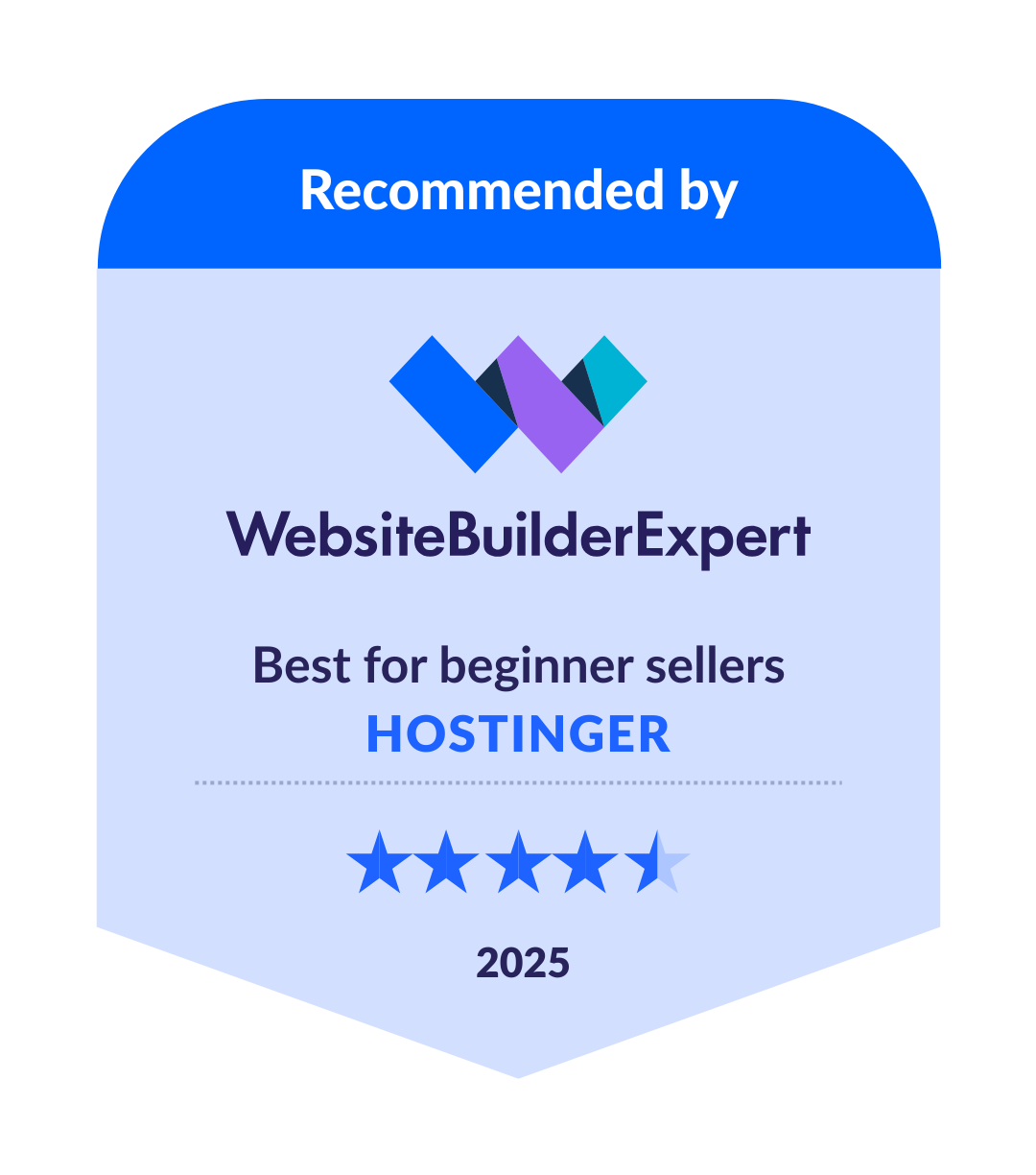 Hostinger ecommerce Badge showing Hostinger as the best for beginner sellers in our 2025 research