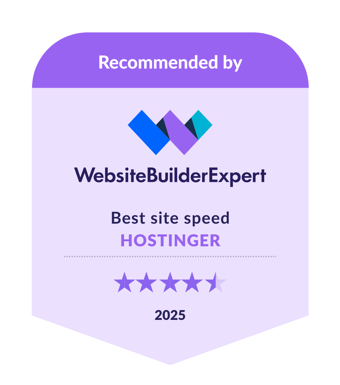 Hostinger light Badge showing Hostinger as best for site speed in our 2025 research