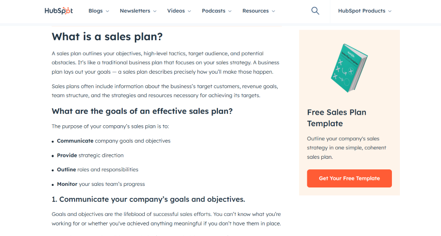 HubSpot Blog Screenshot of a blog post on HubSpot's website with headers, short paragraphs, and butter points.