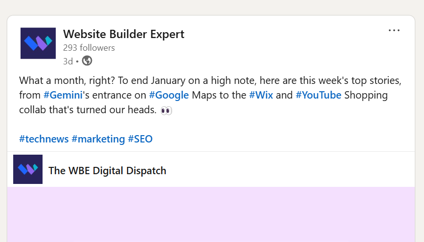 LinkedIn Newsletter Title Screenshot of a LinkedIn post description for a newsletter