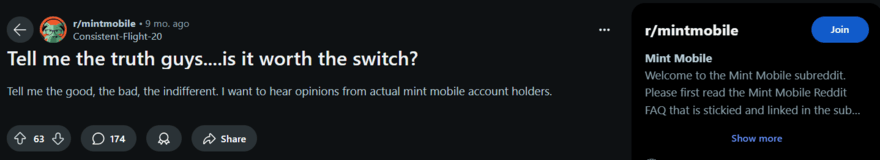 Mint Mobile Reddit Mint Mobile reddit thread about switching providers