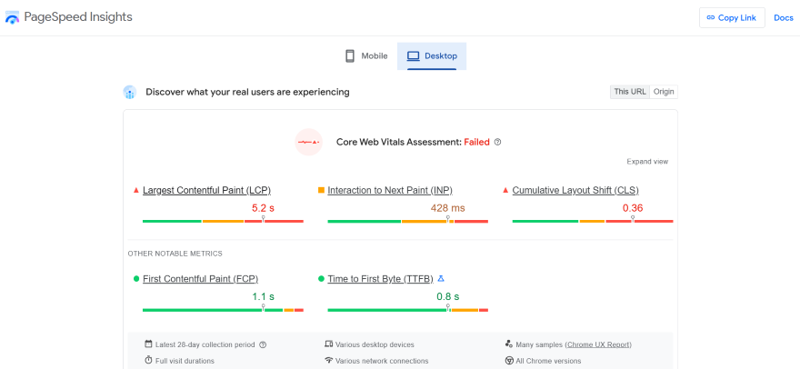 PageSpeed Insights Speed Indicators A Google PageSpeed Insight results on a site's speed and performance