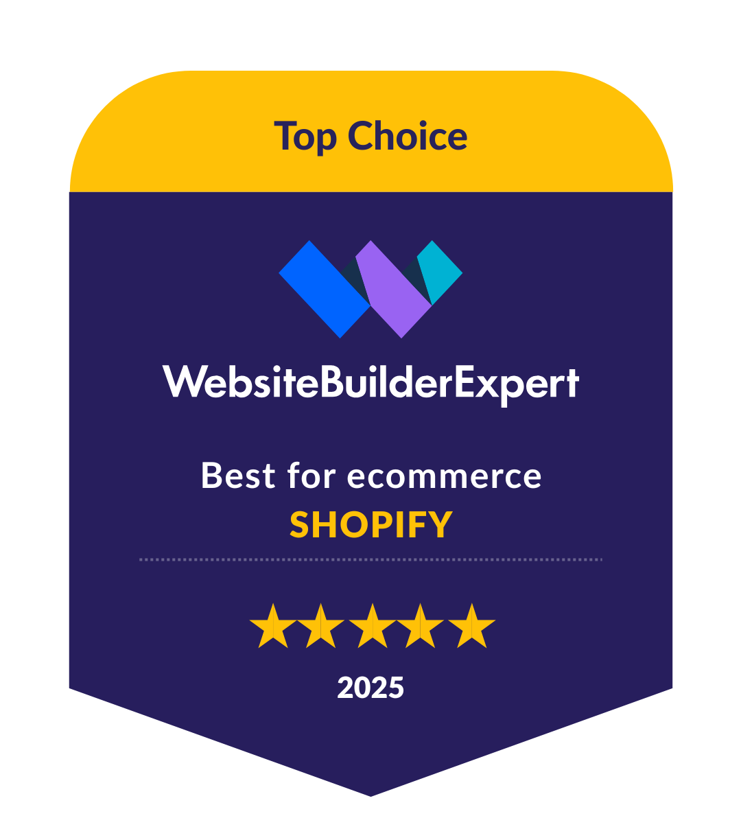 Shopify ecommerce Badge showing Shopify as the best for ecommerce in our 2025 research