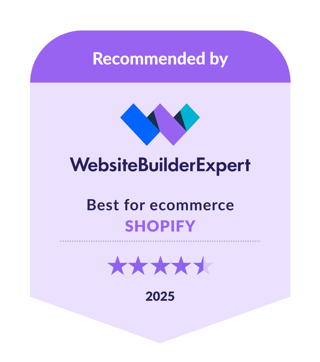 Shopify light Badge showing Shopify as best for ecommerce in our 2025 research