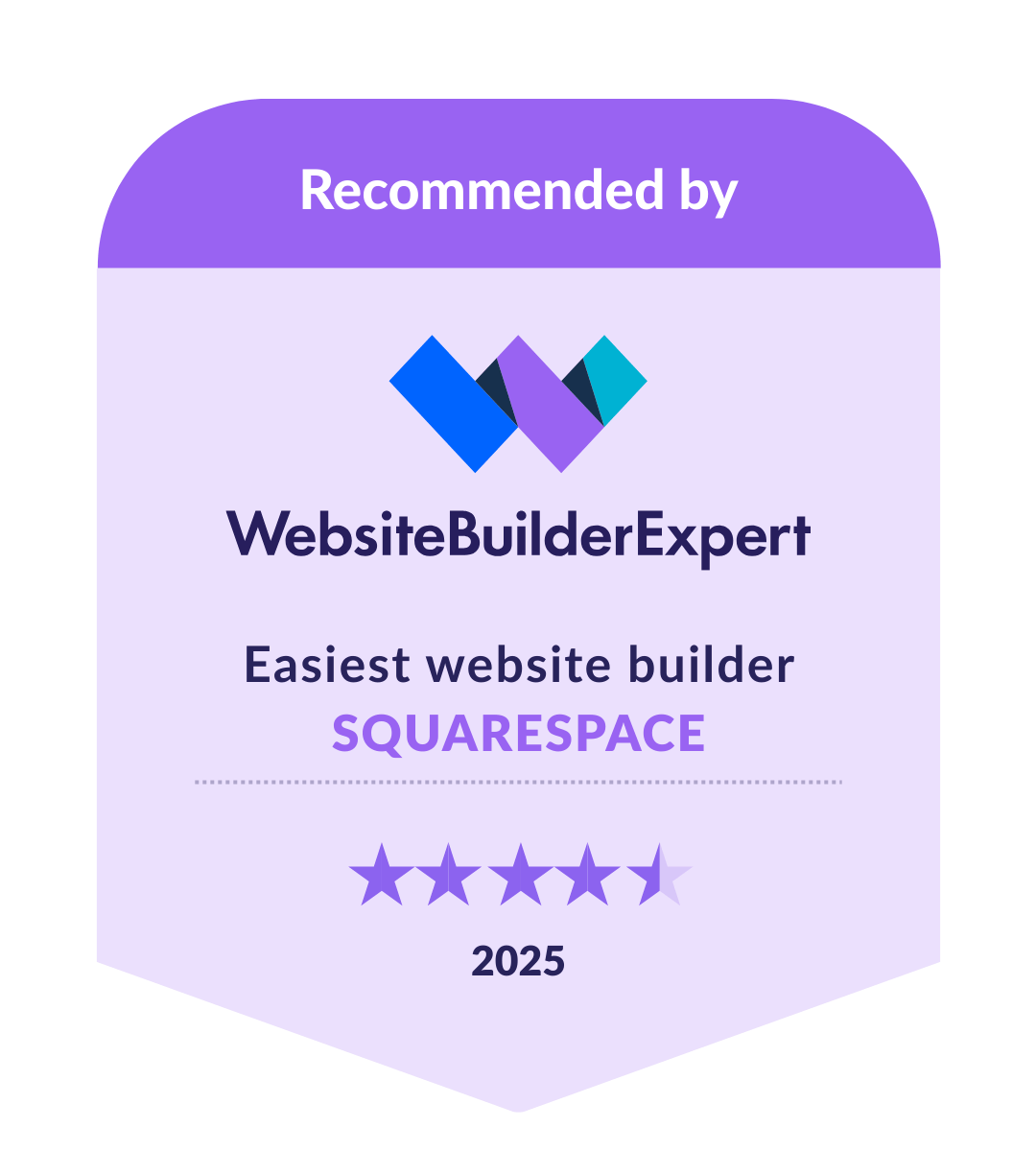 Squarespace light Badge showing Squarespace as easiest builder in our 2025 research