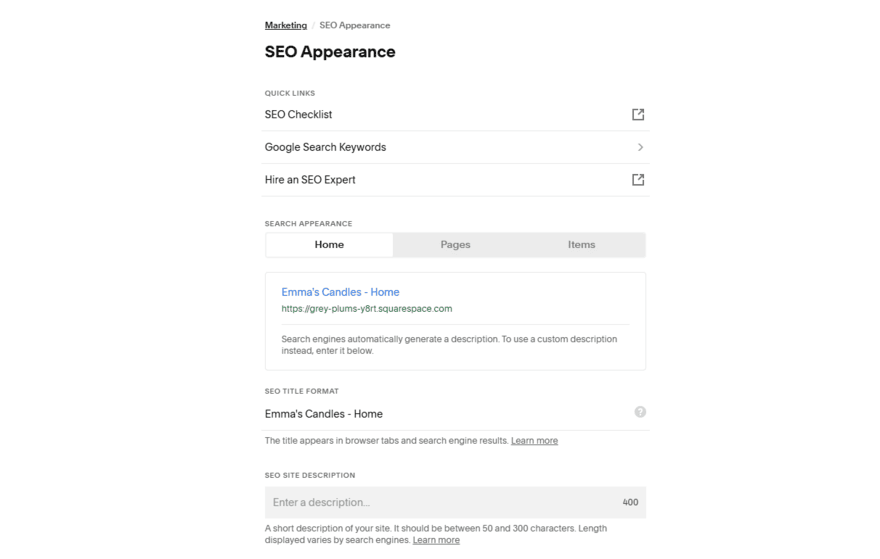 Squarespace SEO Squarespace's SEO settings