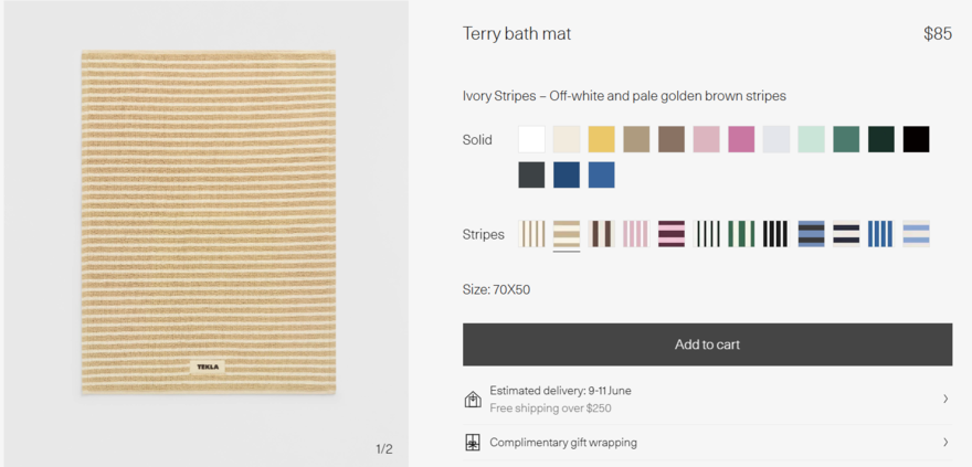 Tekla bath mat Tekla bath mat product page with different color variants to toggle between