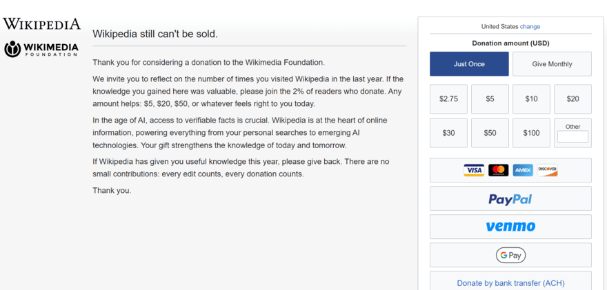 Wikipedia donation page Wikipedia donation page