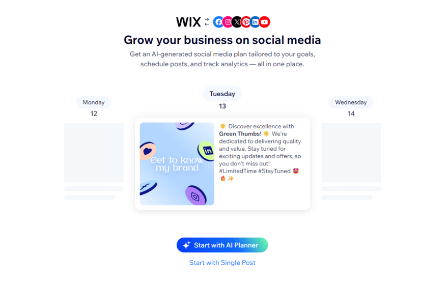 Wix AI social media marketing planner Wix's AI social media planner starting point