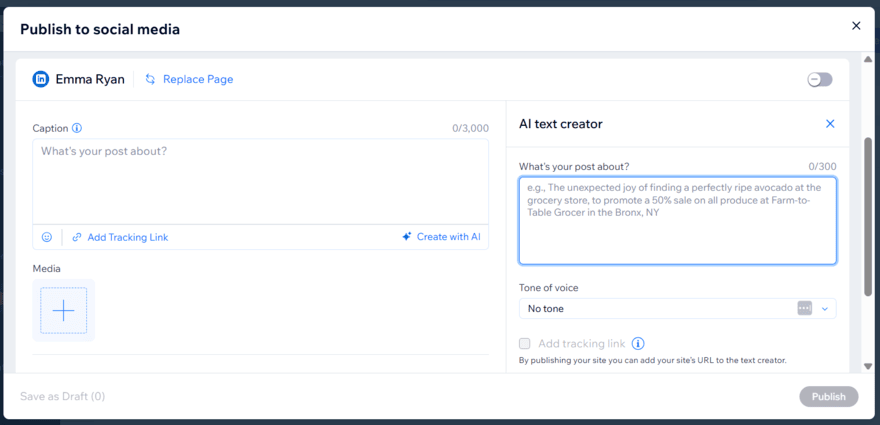 Wix AI social post creator Wix AI social post creator for a LinkedIn post