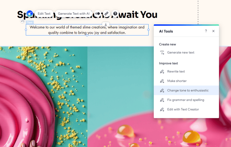 Wix AI text creator (4) Wix's AI text creator