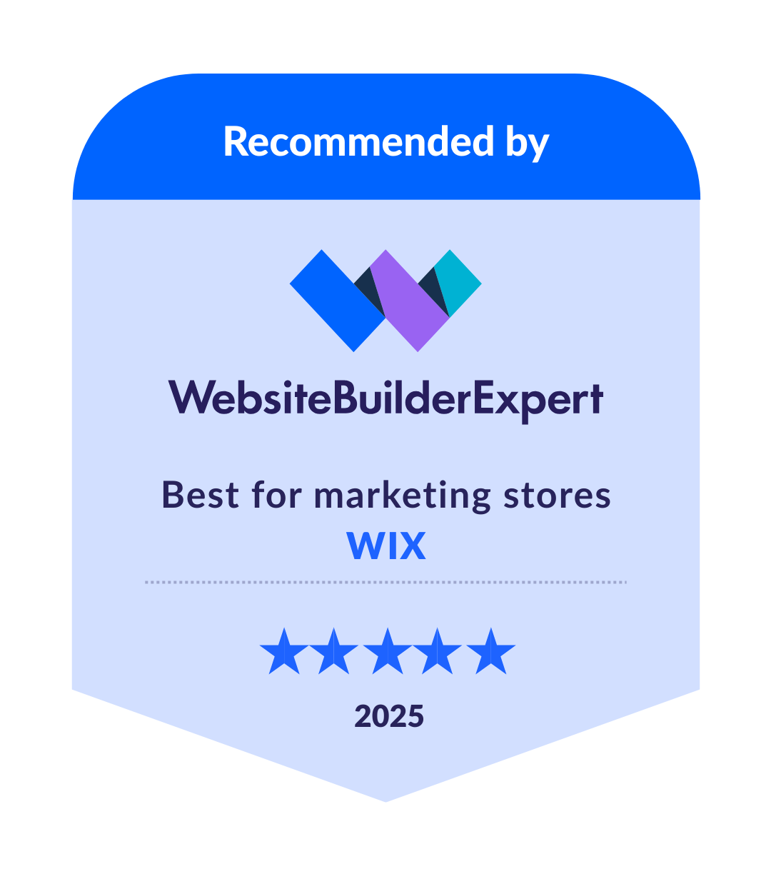 Wix ecommerce Badge showing Wix as the best for marketing stores in our 2025 research