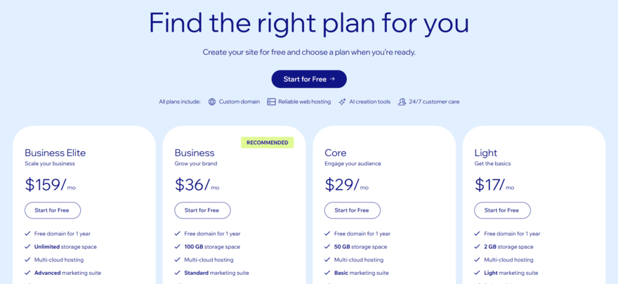 Wix pricing Wix's premium pricing plans