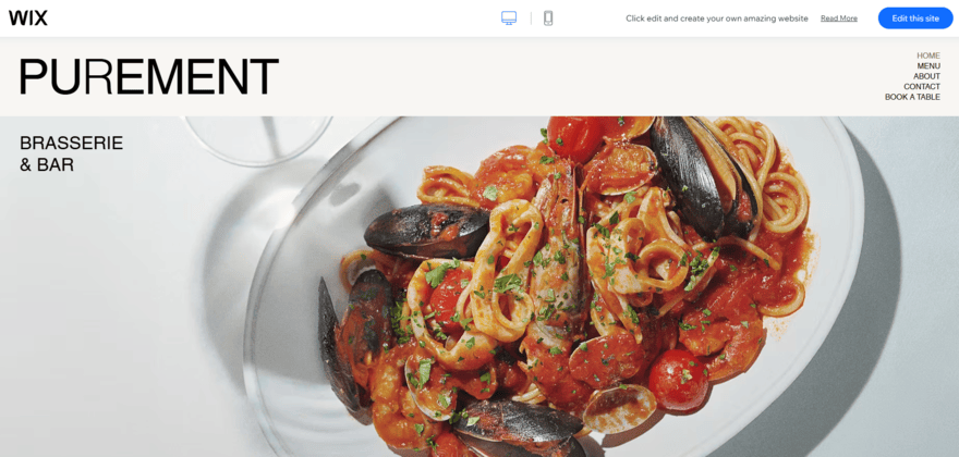 Wix templates (1) Wix template preview for a restaurant website